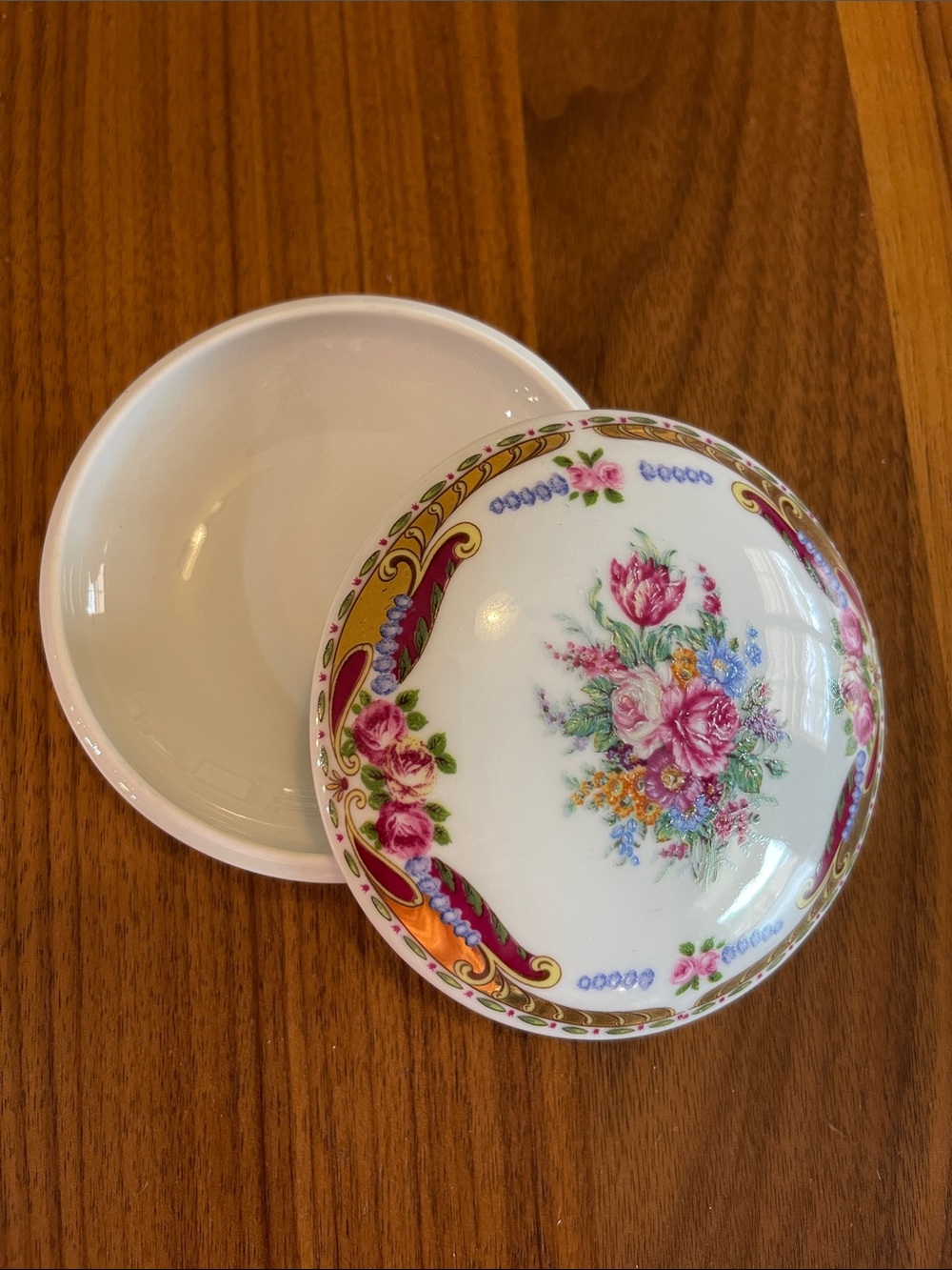 Vizavi Floral Porcelain Trinket Dish w/gold trim